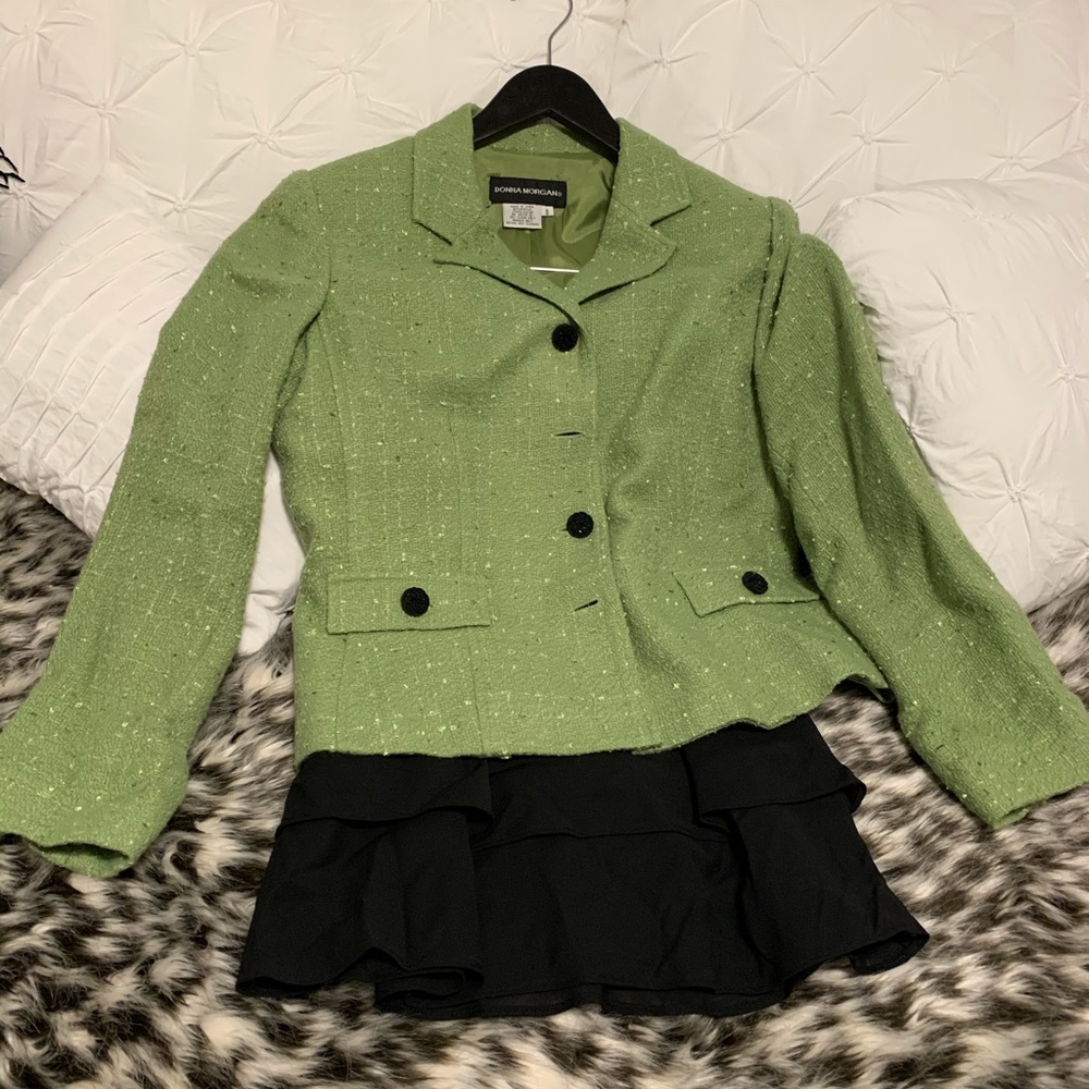 Pretty Lime Green Tweed Jacked with black skirt